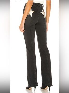 Free People We The Free Washed Black Gold Stars Firecracker Flare Jeans Pants 26
